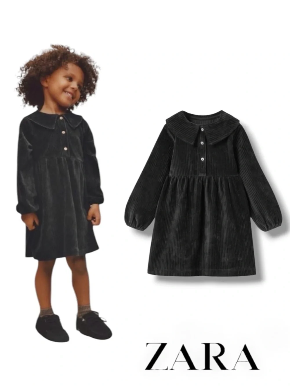 Zara Baby Girl Black Corduroy Dress Peter Pan Collar NWT 3T